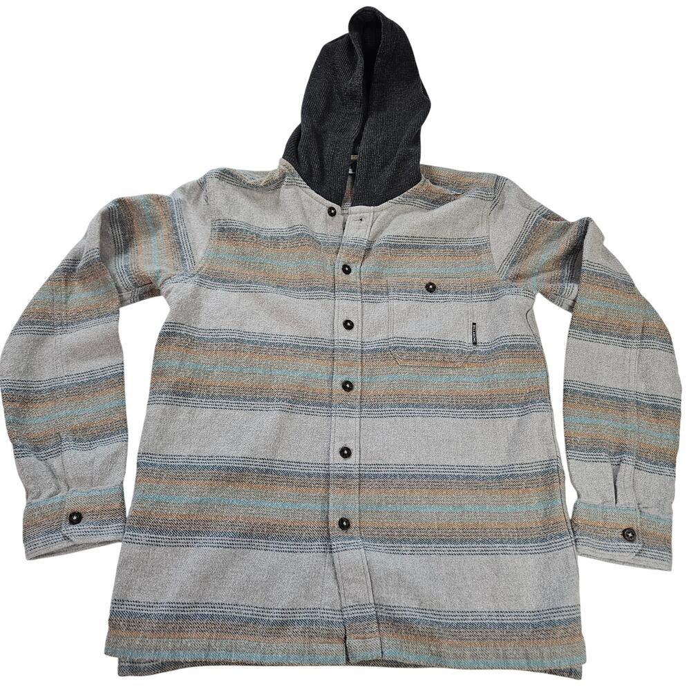 Billabong Men's Flannel Hoodie Shirt Gray/Brown Medium Skate Surf Grunge - Picture 1 of 6